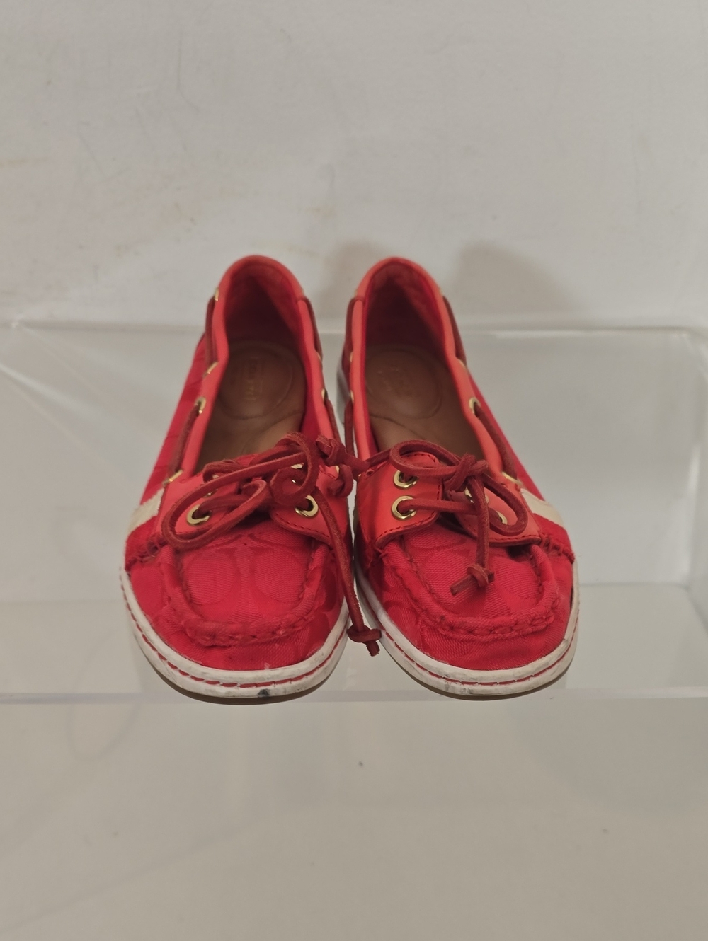 Coach Red Canvas Lace-Up Moccasins with Gold-Tone Eyelets